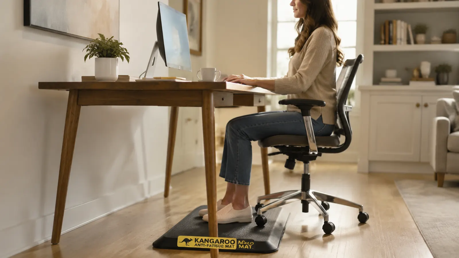Side profile of the KANGAROO anti-fatigue mat showing the beveled edge and foam thickness